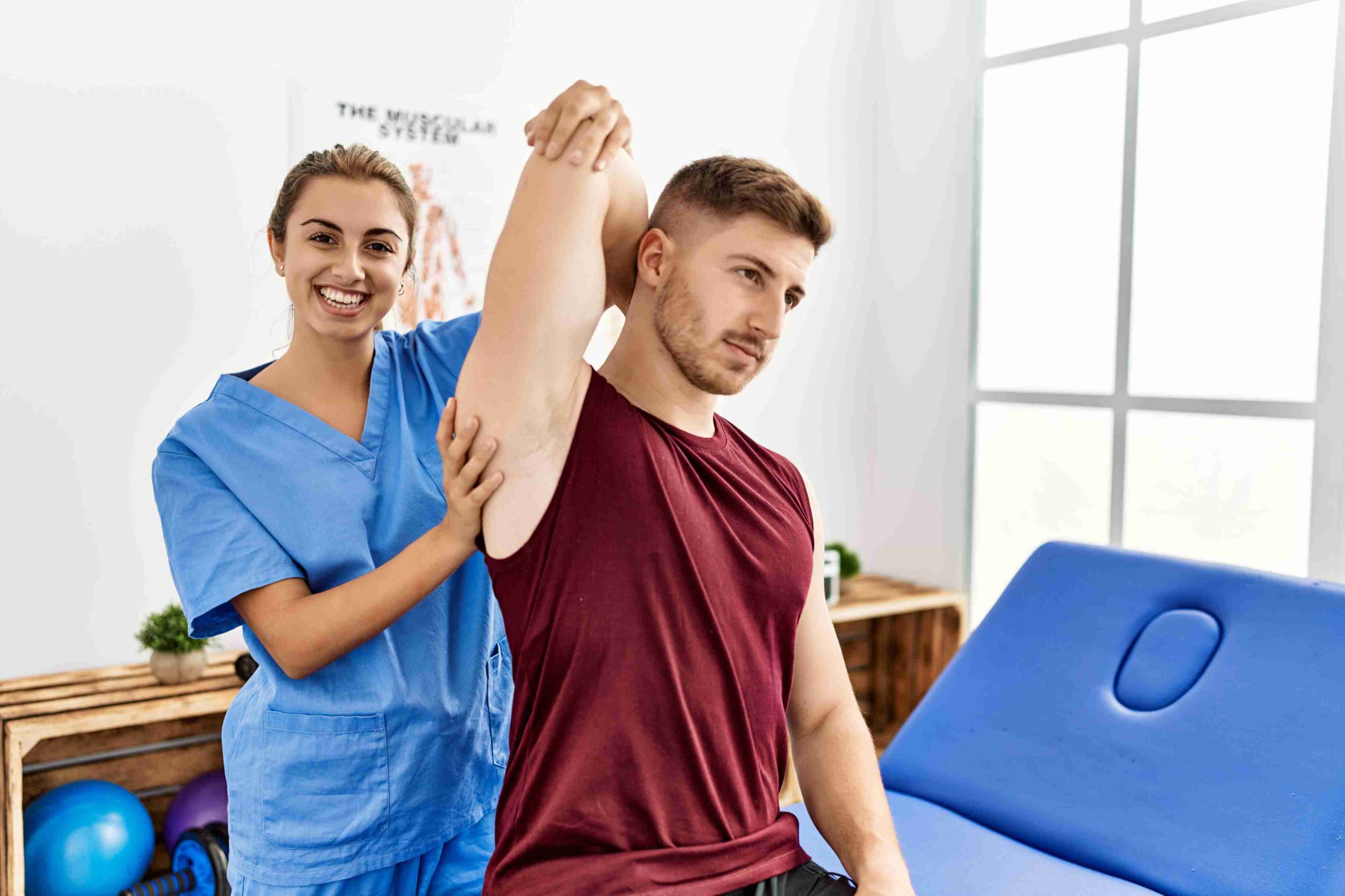 Hands-on shoulder mobility therapy in private treatment suite